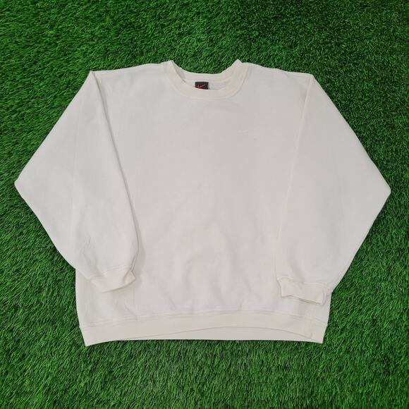 NIKE Chest-Swoosh Sweatshirt Womens Large 22x23 Boxy Baggy Ivory - Picture 1 of 15